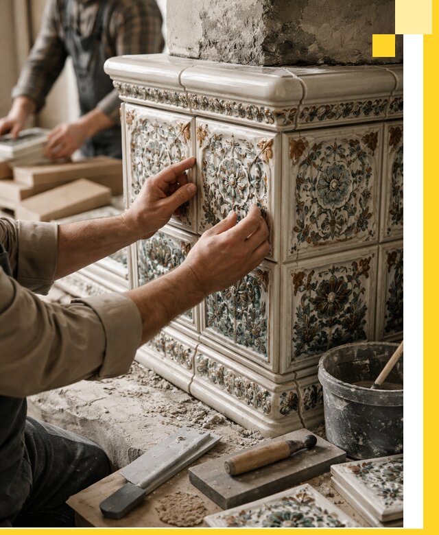 Изразцовые камины под ключ в Тутаеве: проект и монтаж