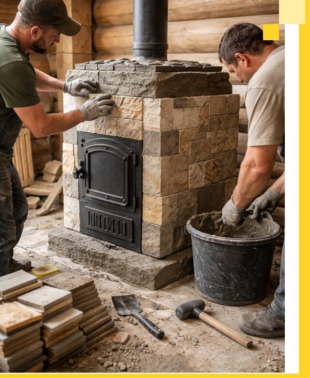 Облицовка банной печи под ключ в Тутаеве: камень и плитка