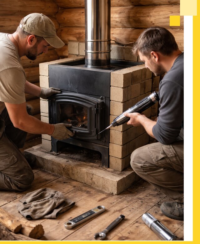 Монтаж и установка печи в бане под ключ с гарантией в Тутаеве