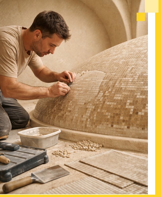 Профессиональная укладка мозаики для хамама под ключ в Тутаеве